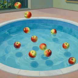 apples falling into a pool painted by david hockney, artsy, moma