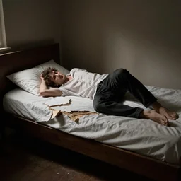 un uomo si lancia sul letto rompendolo