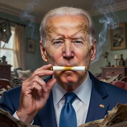 joe biden rolling a joint in a messed up apartment, stoned eyes, smoke, beautiful digital art, amazing detail, artstation, award winning, sharp