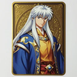 card art portrait of a young man wizard with long white hair wearing blue and golden robes, long white hair, blue and golden robes, detailed robes, intrincated design, makoto shinkai, very detailed, matte, tonemapping, bbwchan, perfection, 4 k, william - adolphe bouguereau