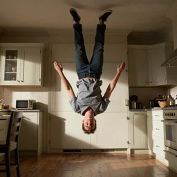 jeff goldblum bouncing upside down in his kitchen