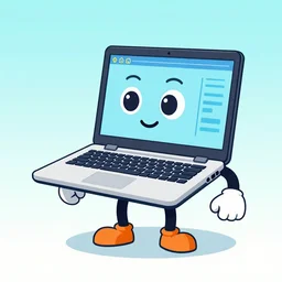 sentient laptop with cartoonish arms and legs