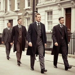 Multiple muscular simon cowells prowling victorian london, vintage hq photo, colourised