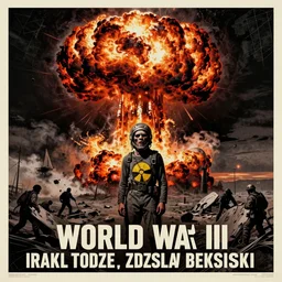 masterpiece world war iii propaganda poster, hyper detailed portrait of a nuclear blast radiation victim, doom, wasteland landscape, screen printing poster art style by james montgomery flagg, irakli toidze, zdizslaw beksinski, trending on artstation, 8 k, intricate, dramatic lighting, majestic