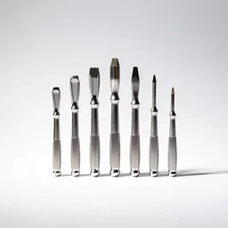 silver screwdriver set, studio product photography, isolated on a pure white background, centered, entire object in frame, sharp focus, soft studio lighting