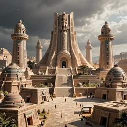 aztec futuristic town, ыекшсе вшкусе дштуыб hyper realistic, art by mike winkelmann