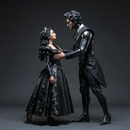Tamino vows to rescue Pamina. the opera magic flute biomechanical matte black obsidian with exposed metal strings dark studio 4k