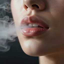 beautiful female lips up close inhaling a mysterious smoke, featured on artstation, cgsociety