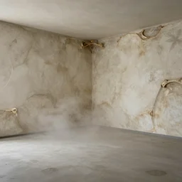 a photo of a room with walls made of bone, mist hangs in the air, liminal space