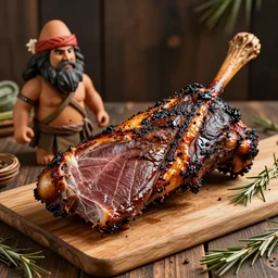 smoked dinosaur meat, caveman themed photo