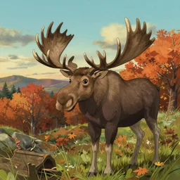 Autumn moose hunter, studio ghibli, ultra detailed