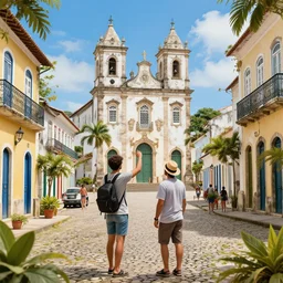 visiting pelorinho in salvador bahia Brazil, concept enviroment art, trending on art station