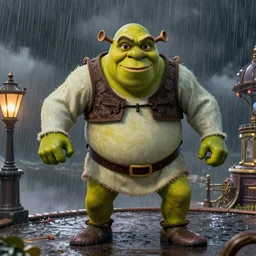 shrek fighting with armstrong on helipad during storm, beautiful and correct and high detail of the face, full body, vintage, long exposure, split toning, megapixel, dci - p 3, 1 6 - bit, ar, ocd, nonary, strobe, soft lighting, screen space global illumination, optics, anisotropy, ray tracing reflections, insanely detailed and intricate, hypermaximalist, elegant, ornate, hyper realistic, super detailed,