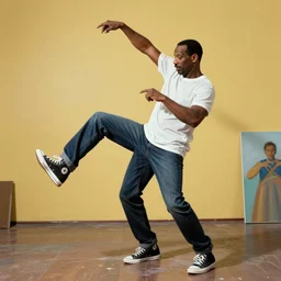 o. j. simpson doing the griddy dance, painting