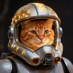 ginger cat inside a star wars helmet, star wars, beautiful glowing lights, sci - fi, stunning, intricate, elegant. highly detailed, digital painting. artstation. smooth. sharp focus. illustration. art by artgerm and greg rutkowski and alphonse mucha