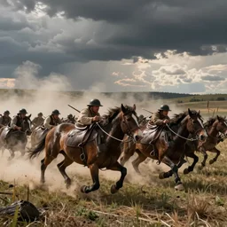wide - angle action shot from the battle of little bighorn, majestic action, cinematic lighting, dramatic lighting, hyperdetailed, artstation, cgsociety, 8 k