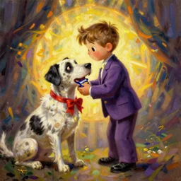 stylish painting of the Milkybar kid marrying undead dog. In the style of JC Leyendecker