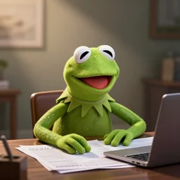 Kermit the Frog doing his taxes