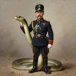 old snake with big mustache dressed as a antropormophhic snake veteran colonel of the first world war german army, a snake as a human, highly detailed painting by gaston bussiere, craig mullins, j. c. leyendecker