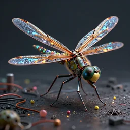 a macro photo of a post apocalyptic cyborg dragonfly made from cables and bio - organic micro organisms and metal parts and led, beautifully lit, by tomasz alen kopera and peter mohrbacher and craig mullins, 3 d, trending on artstation, octane render, 8 k