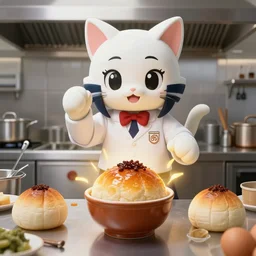 4 5 mm 1 9 9 7 cooking food photography of an corporate mascot at a kitchen summoning an anime demon bread bowl aspic catgirl, photography by tyler mitchell johfra bosschart