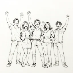 people rejoice, sketch, ink