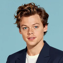 “Harry Styles portrait, color vintage magazine illustration 1950”