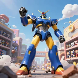 mazinger z mecha making destruction in a toy store, looking at the sky, psychedelic, highly detailed upper body, professionally post - processed, beautiful, symmetry accurate features, epic, octane rendered, anime masterpiece, ilya
