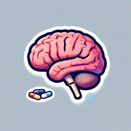 awesome logo of a brain and pills with, dank techno. synthwave colours. in the style of spirited away. awe, rage, musicality, by moebius and alberto mielgo