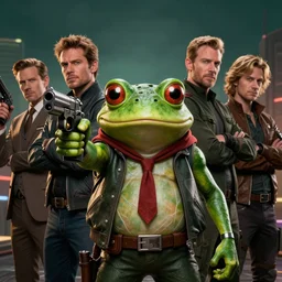 a badass photo of frog mafia boss holding gun in marvel movie. nuri iyem, james gurney, james jean, greg rutkowski, anato finnstark. perfect faces, 3 5 mm