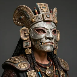 a expressive portrait of masked diesel punk quetzalcoatl on the art of mayan ancient culture artstation award - winning realistic sci - f