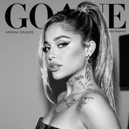 ariana grande recursive photo beautiful ariana grande photo bw photography 130mm lens. ariana grande backstage photograph posing for magazine cover. award winning promotional photo. !!!!!COVERED IN TATTOOS!!!!! TATTED ARIANA GRANDE NECK TATTOOS. Zoomed out full body photography. very very very detailed.