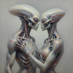 biomechanical abstract alien love, concept art, intricate detail, volumetric shadows and lighting, realistic oil painting by alex grey,