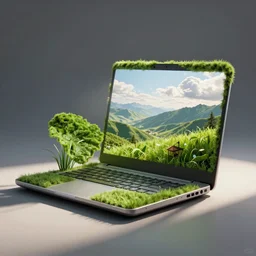 a laptop made of grass