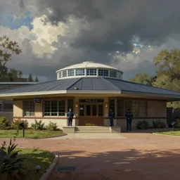 Police station. By Frank Lloyd Wright,digital painting, highly detailded