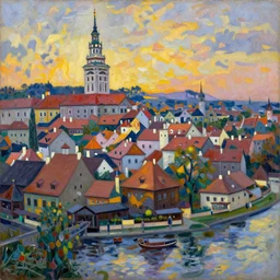 cesky krumlov at sunset by jeffrey smith, ( monet ), cubism, 3 d depth, oil on canvas, trending art station, masterpiece