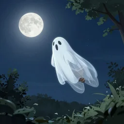 Ghost of a cicada flying above the trees in the moonlight, 4k, HD