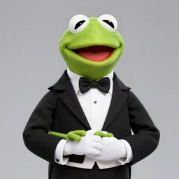 photo of kermit the frog dressed up as a butler, dslr, photorealistic, artstation