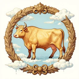 sacred cow, acanthus scroll, ceremonial clouds, dripping paint, fibonacci rhythm, artstation, art germ, wlop, karol bak, christopher balaskas, ross tran