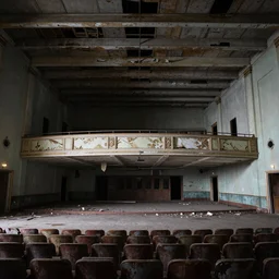 A poorly taken photograph of an abandoned movie theater