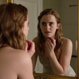 emma watson looking in mirror wondering if her peaches look too big in this
