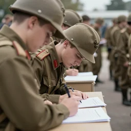 person in a queue to sign up for the military, ww 2