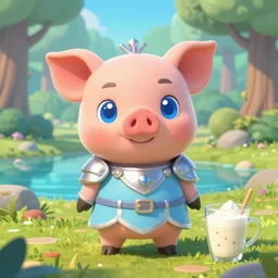 very cute and adorable little piggy knight, big beautiful blue eyes, piglet, fantasy forest landscape, lake, pale blue outfit, Behance, Pokemon, rpg, Artstation, trending on artstation, peach and goma style, milk and mocha style, art of silverfox, Yee Chong Silverfox, Sydney Hanson, Sofya Emelenko, Elina Karimova
