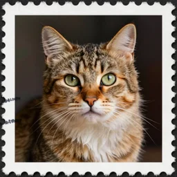 beautiful portrait cat, beautiful polaroid photo, beautiful postage stamp