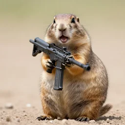a very hangry prairie dog. holding an ar - 1 5, aiming