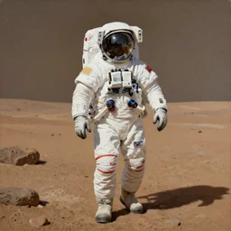 a stunning ultra realistic fine art painting of an astronaut walking on Mars, by tom bagshaw, studio portrait, muted colors, detailed hair,  4K