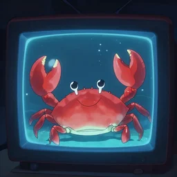 cute anime - crab underwater, in 2 0 1 2, bathed in the the glow of a crt television, crabcore, low - light photograph, anime key art