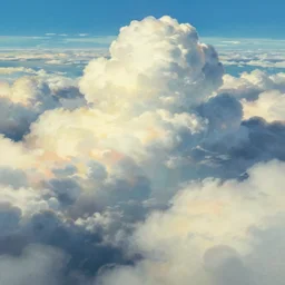 cloud sea. atmospheric lighting, stunning, hatsune miku, by studio ghibli painting, clouds, wide angle, low - angle shot, by joaquin sorolla rhads leyendecker, by ohara koson and thomas kinkade, traditional japanese colors, superior quality, masterpiece, trending on artstation, isometric