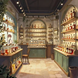 cool trendy potion shop interior, extremely detailed, sharp focus, wide view, full body shot, smooth, digital illustration, by james jean, by rossdraws, frank franzzeta, mcbess, sakimichan