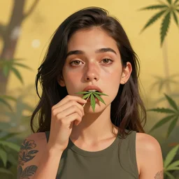 cartoon caricature portrait of a character tries cannabis with sensibility. octane 4 k render by eyvind earle, female australian award winning illustration